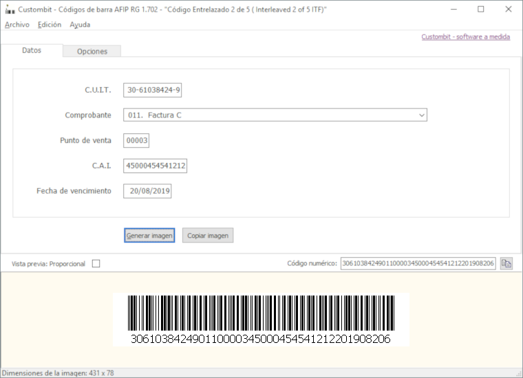 Datos para el Código de Barras AFIP