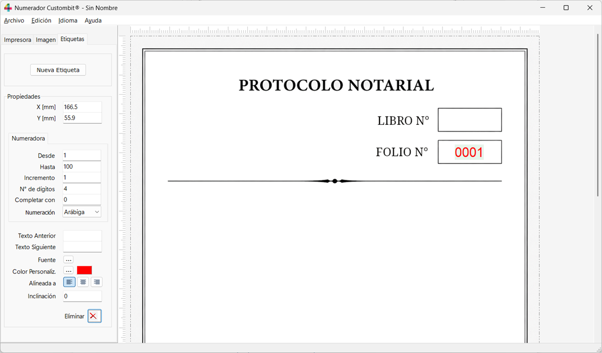 propiedades de una etiqueta numeradora