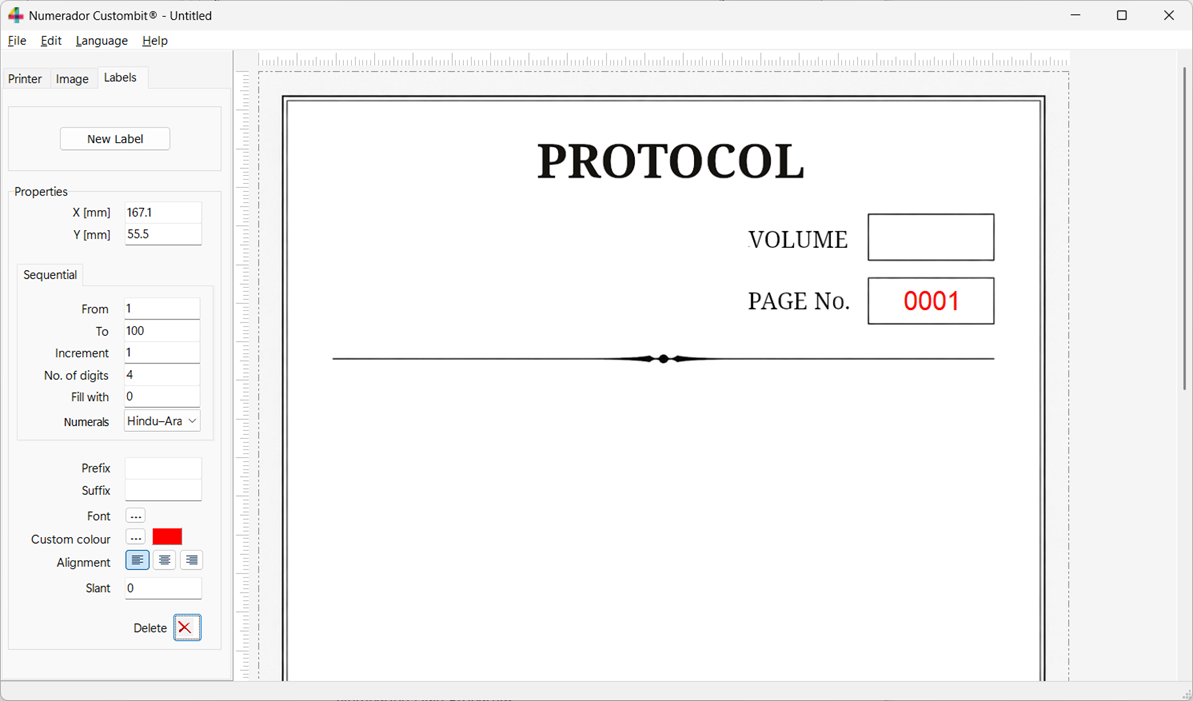 Numbering Label Properties