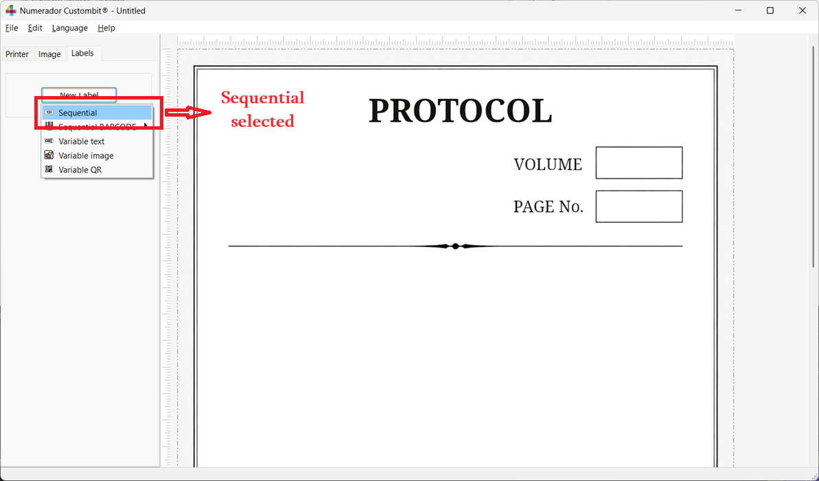 Selecting a Numbering Label